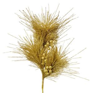 Zlatá dekorační umělá rostlina třpytivá větvička s bobulemi – 80 cm