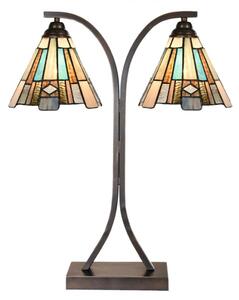 Modro-béžová stolní lampa Tiffany na 2 žárovky Bart – 48x19x57 cm