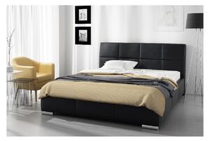 Designová postel Prato s vysokým čelem a úložným prostorem černá eko kůže 160 x 200