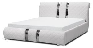 Luxusní čalouněná postel LUKA s vysokým čelem a úložným prostorem bílá eko kůže 160x200