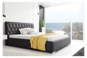 Designová postel Adelaide s vysokým čelem a úložným prostorem černá eko kůže 160 x 200