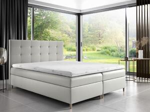 Čalouněná postel Alexa s úložným prostorem bílá eko kůže 160 x 200 + topper zdarma