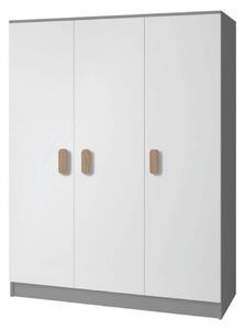 Třídveřová šedobílá šatní skříň do dětského pokoje SVEN 2, úchytky - šířka 120 cm, dub sonoma