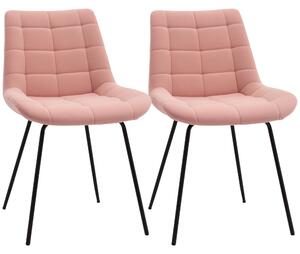 HOMCOM Sada 2 Jídelních Židlí - Čalouněné Růžové Židle s Opěrkou, Sametový Potah, Retro Design, Ocelové Nohy, 50 x 61 x 79 cm | Aosom