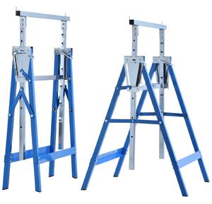 HOMCOM 2 x Stojanové Lavice Skládací Pracovní Stůl Nastavitelná Výška do 200kg Ocelová Modrá 68 x 58 x 80-130 cm | Aosom