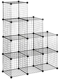 HOMCOM Krychlová police, Systém polic s 9 přihrádkami, DIY drátová mřížková police, Krychlová police do obývacího pokoje, ložnice, černá, 105 x 35 x 1