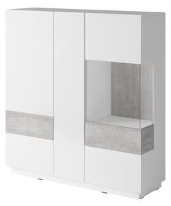 Vysoká třídveřová komoda SHADI, bílá + beton