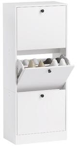 HOMCOM Botník se 3 skládacími dvířky, botník s nastavitelným děličem, štíhlý botník pro 12 párů bot 47 x 28 x 115 cm, bílý | Aosom