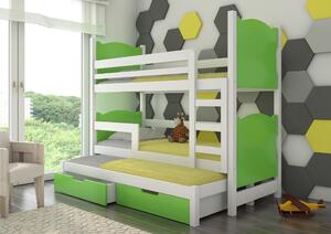 Patrová postel pro tři osoby s matracemi LETICIA Hlavní barva: Bílá, Další barva: Zelená