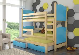 Patrová postel pro tři osoby s matracemi LETICIA Hlavní barva: Pine, Další barva: Modrá