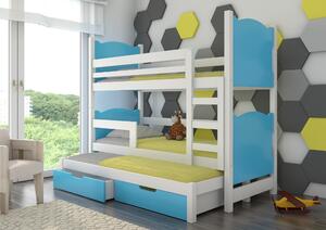 Patrová postel pro tři osoby s matracemi LETICIA Hlavní barva: Bílá, Další barva: Modrá