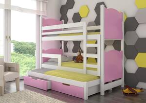 Patrová postel pro tři osoby s matracemi LETICIA Hlavní barva: Bílá, Další barva: Růžová