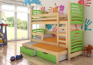 Patrová postel pro tři osoby s matracemi SORIA Hlavní barva: Pine, Další barva: Zelená