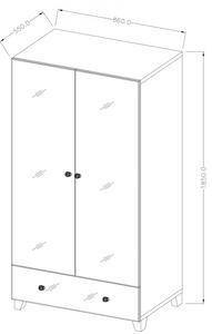 Dvoudveřová šatní skříň APRICA - šířka 86 cm, bílá