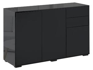 HOMCOM Buffet Skříň s Úložným Prostorem a 2 Zásuvkami, 3 Dveřmi, Nastavitelnou Policí, Dřevotřísková Deska, 117 x 36 x 74 cm Černá | Aosom