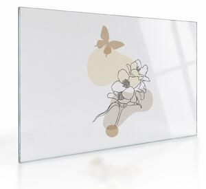 Skleněný obraz - Béžové květy s motýlem N⁰3 (70x50 cm)