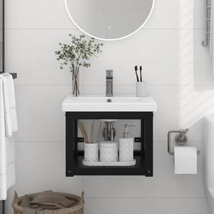 Nástěnný koupelnový regál pod umyvadlo černý 40x38x31 cm železo 338493