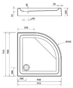 Cersanit Basic sprchový kout s vaničkou 90x90 cm půlkulatá chrom lesk/průhledné sklo S601-118