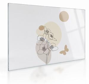 Skleněný obraz - Béžové květy s motýlem N⁰4 (70x50 cm)