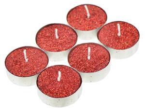 Čajové svíčky s červeným glitrem - 6 ks