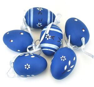 Velikonoční vajíčka malovaná, modrá, 6 ks, 6x4 cm