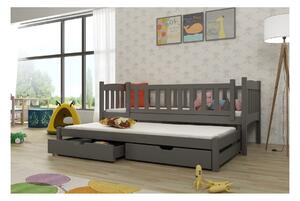 Dětská postel s přistýlkou a šuplíky ADINA - 90x190, grafit