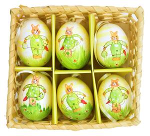 Kraslice z pravých vajíček ručně malovaná, 6 ks v košíčku