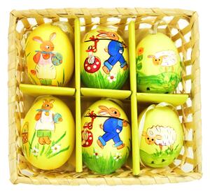 Kraslice z pravých vajíček, ručně malovaná 6 ks v košíčku