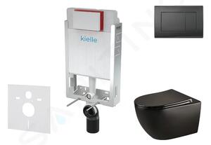 Kielle Set předstěnové instalace, klozetu Gaia, sedátka softclose a tlačítka Gemini III, matná černá 30505SZ33