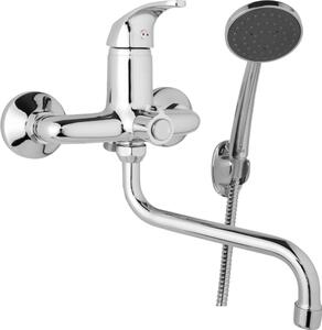 JB Sanitary Nástěnná umyvadlová a sprchová baterie SLIM, rozteč 150 mm, otočný přepínač v těle, s příslušenstvím, trubkové ramínko 200 mm A10 39 31