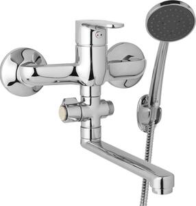 JB Sanitary Nástěnná umyvadlová a sprchová baterie TIRA, rozteč 150 mm, otočný přepínač, s příslušenstvím, ramínko 300 mm D10 37 11