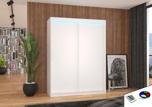 ADRK Šatní skříň posuvná s LED osvětlením DENVER W 150 L, bílá