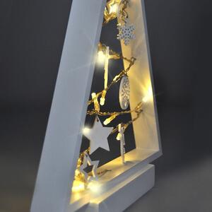 Solight LED dřevěný vánoční stromek s ozdobami, 15LED, přírodní dřevo, 37cm, 2x AA 1V221