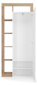 Šatní skříň se zrcadlem LENOR 91x209x30 cm bílá/světlý dub