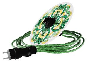Creative cables Snake EIVA s mini ellepì 'maioliche' plochým stínidlem, přenosná venkovní lampa s IP65 vodotěsnou objímkou a zástrčkou Barva: Majolika žluto-zelená