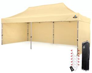 BRIMO Nůžkový párty stan PREMIUM ALU 3x6 m 3 stěny béžový