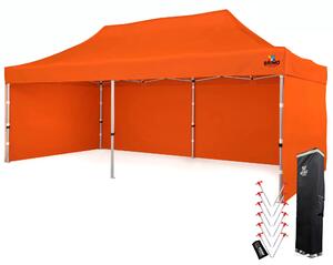 BRIMO Nůžkový párty stan PREMIUM ALU 3x6 m 3 stěny oranžový