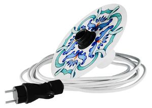 Creative cables Snake EIVA s mini ellepì 'maioliche' plochým stínidlem, přenosná venkovní lampa s IP65 vodotěsnou objímkou a zástrčkou Barva: Majolika modrá