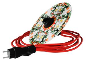 Creative cables Snake EIVA s mini ellepì 'maioliche' plochým stínidlem, přenosná venkovní lampa s IP65 vodotěsnou objímkou a zástrčkou Barva: Majolika červeno-zelená