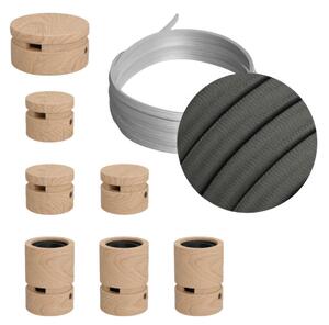 Creative cables Filé system - sestava pro přímou instalaci - 5m kabelu pro světelné šňúry a 7 dřevěných komponentů Barva kabelu: Šedá - CM03