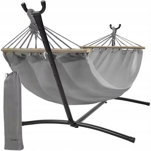 Houpací síť s tyčí Iso Trade šedá 250 kg 270 x 150 cm
