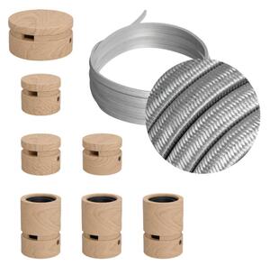 Creative cables Filé system - sestava pro přímou instalaci - 5m kabelu pro světelné šňúry a 7 dřevěných komponentů Barva kabelu: Stříbrná - CM02