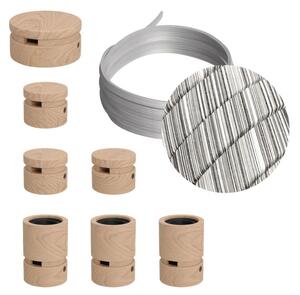 Creative cables Filé system - sestava pro přímou instalaci - 5m kabelu pro světelné šňúry a 7 dřevěných komponentů Barva kabelu: Bílo-černá - ECC37