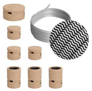 Creative cables Filé system - sestava pro přímou instalaci - 5m kabelu pro světelné šňúry a 7 dřevěných komponentů Barva kabelu: Bílo-černá - CZ04