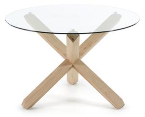 Dubový jídelní stůl se skleněnou deskou Kave Home Nori, ø 120 cm