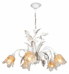 Light for home - Závěsný lustr na řetězu 8705 "LUCIA", 5x40W, E14, bílá, zlatá, patina
