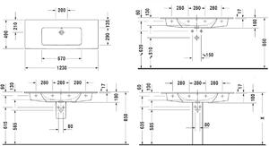 Duravit ME by Starck umyvadlo 123x49 cm obdélníkový klasický-nábytkový-s pultem bílá 2336120060