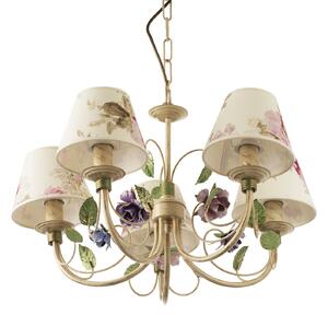 Light for home - Elegantní závěsný lustr na řetězu ve stylu provence 20766 "CAMELLIA", 5x40W, E14, béžová, růžová, fialový