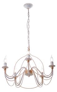 Light for home - Závěsný lustr na řetězu 18355 "ALISON", 5x40W, E14, bílá, zlatá, patina