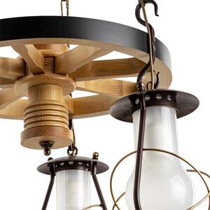 Light for home - Závěsný lustr na řetězu 9403 "TAVERN", 3x60W, E27, černá, hnědá, přírodní borovice